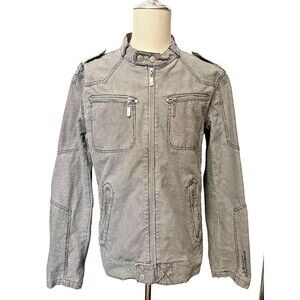 Vintage Japan IDPDT Men's XXL Denim Houndstooth Moto Jacket Y2K Grey Pockets HTF